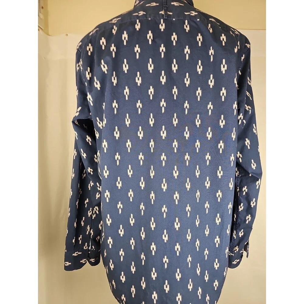 Banana Republic Mens Large Slim Fit Navy Blue Ikat Print Button Down Shirt